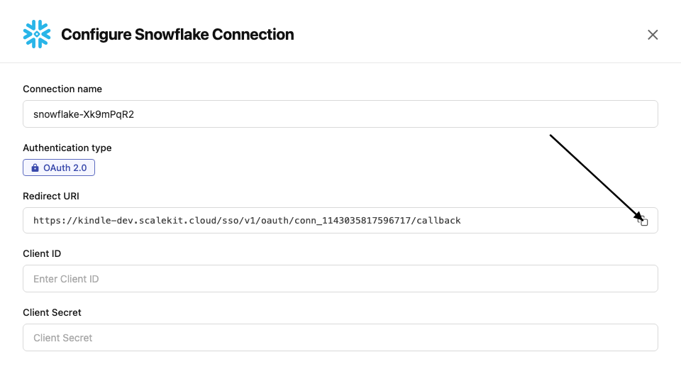 Copy redirect URI from Scalekit dashboard